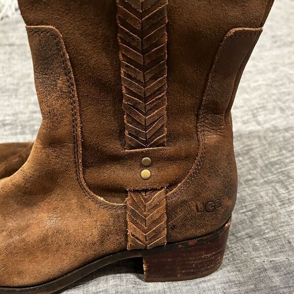 UGG Jaspan Mid-Calf Chocolate Brown riding Leather Boot Size 8.5 excelle… - Picture 8 of 14